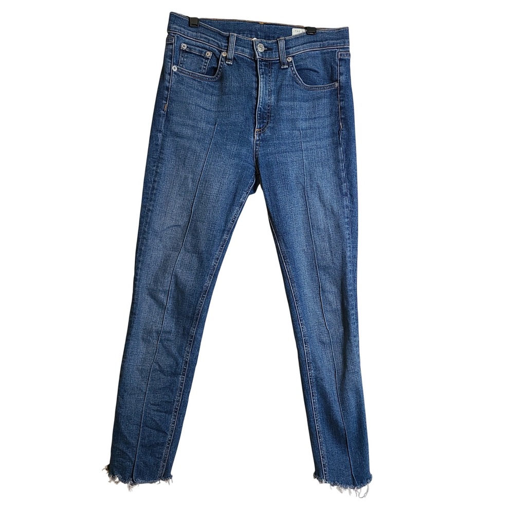 Rag & Bone High Rise Ankle Skinny Jeans Womens 27 Blue Excellent Manson Raw Hem